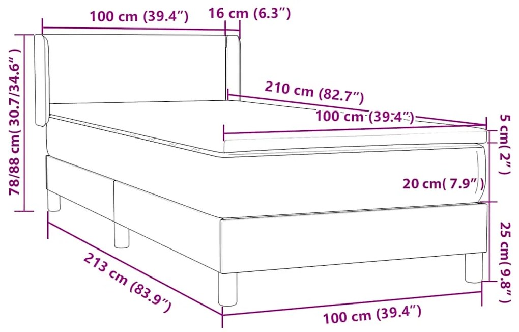 BOX SPRING ΚΡΕΒΑΤΙ ΜΕ ΣΤΡΩΜΑ ΜΑΥΡΟ 100X210 CM ΒΕΛΟΥΔΙΝΟ 3317939