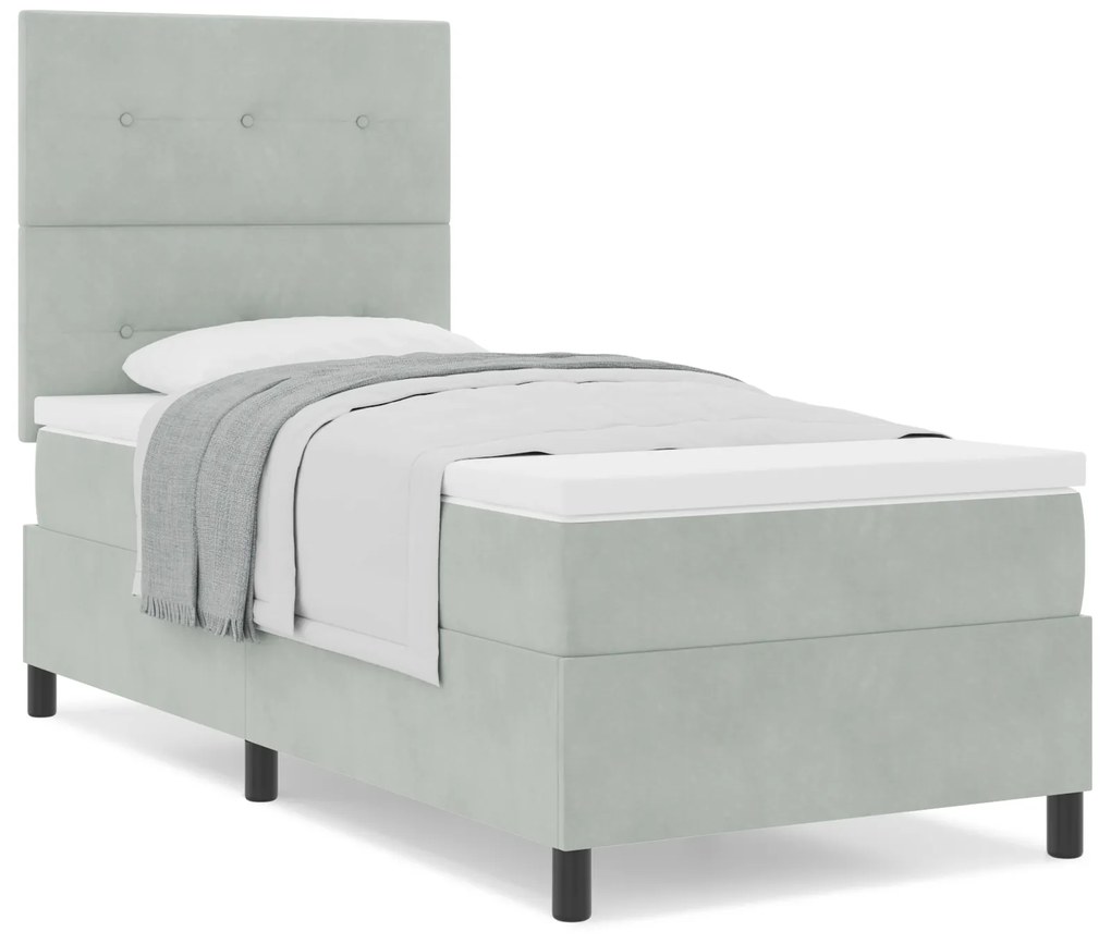 vidaXL κρεβάτι Box Spring με στρώμα Ανοιχτό γκρι 80x200 εκ. Βελούδο