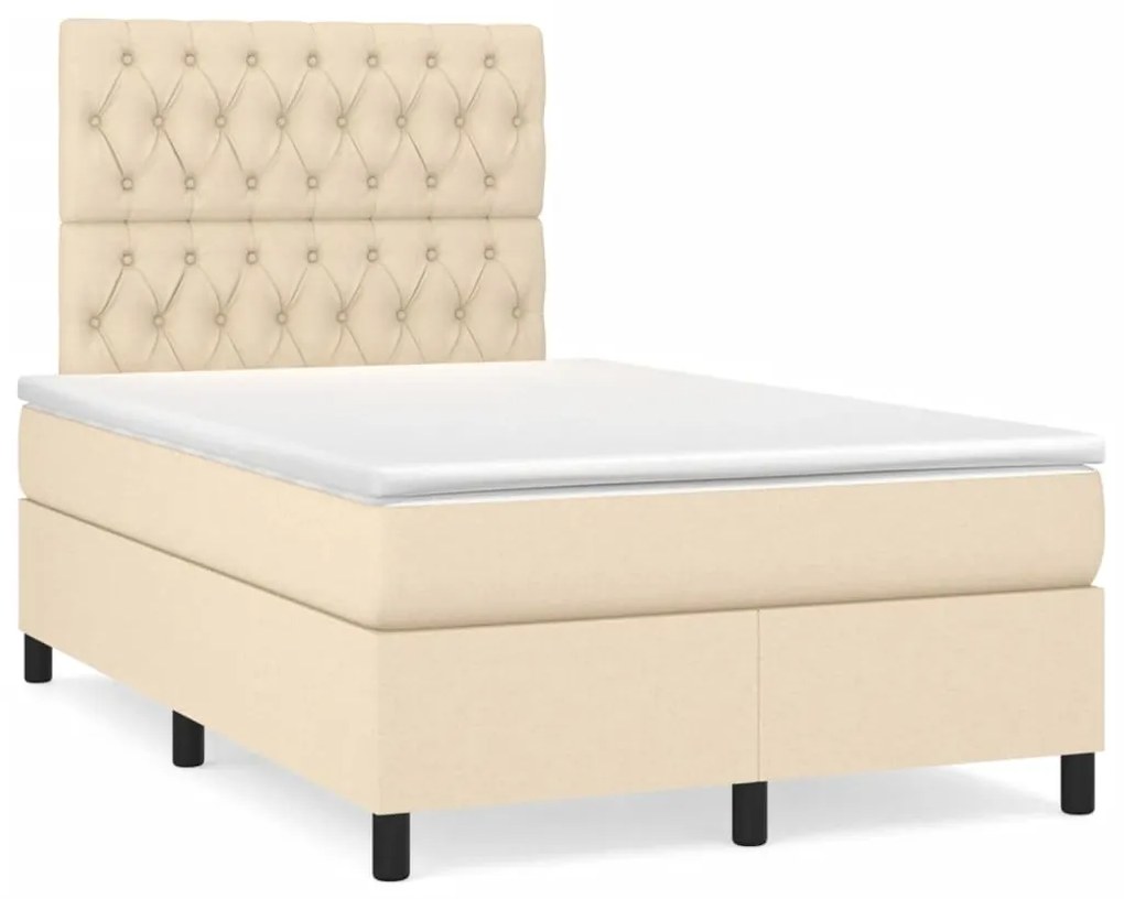 vidaXL Κρεβάτι Boxspring με Στρώμα Κρεμ 120x200 εκ. Υφασμάτινο