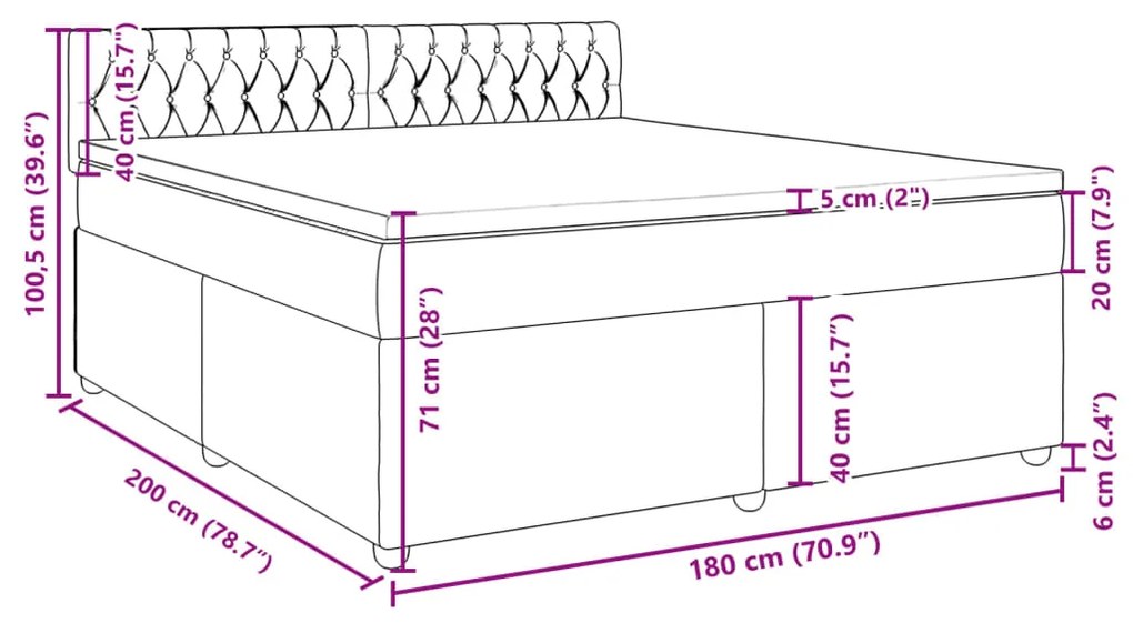 Κρεβάτι Boxspring με Στρώμα Σκούρο Γκρι 180x200 εκ Υφασμάτιν - Γκρι