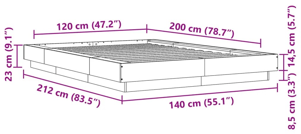 Πλαίσιο Κρεβατιού Γκρι Σκυροδέματος 120x200 εκ. Επεξεργ. Ξύλο - Γκρι