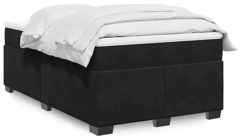 vidaXL Κρεβάτι Boxspring με Στρώμα Μαύρο 120x190 εκ. Βελούδινο