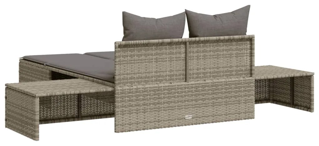 vidaXL Ξαπλώστρα Διπλή Γκρι από Συνθετικό Ρατάν με Μαξιλάρια