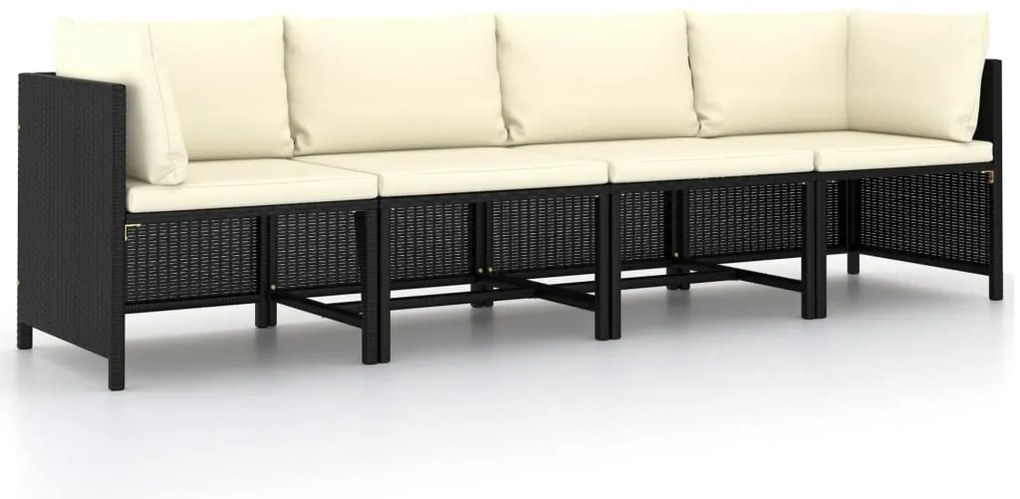 vidaXL Καναπές Κήπου Τετραθέσιος Μαύρος από Συνθετικό Ρατάν με Μαξιλάρια