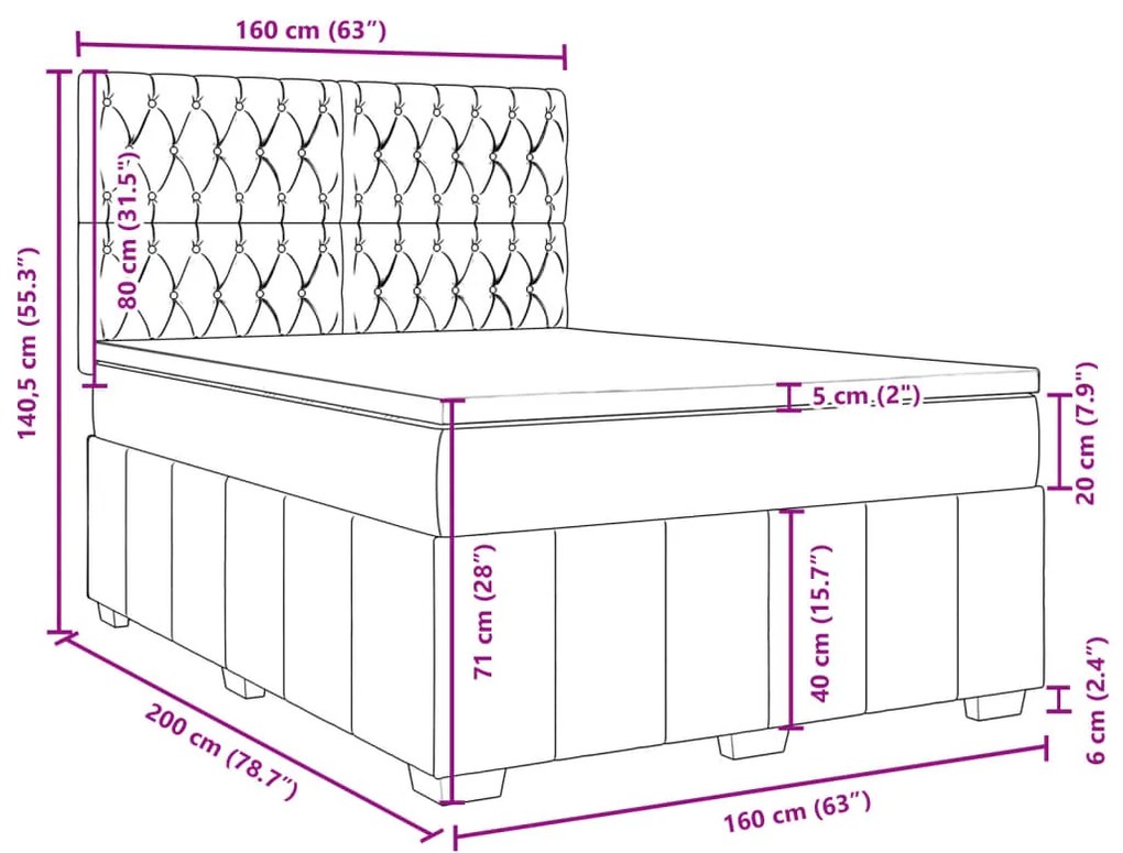 Κρεβάτι Boxspring με Στρώμα Κρεμ 160x200 εκ. Υφασμάτινο - Κρεμ