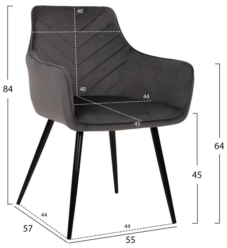 Σετ Τραπεζαρίας RAVEN C21070.03 7τεμ. Κεραμική Επιφάνεια - 4 Καρέκλες &amp; 2 Πολυθρόνες Γκρί 160x80x74 εκ.