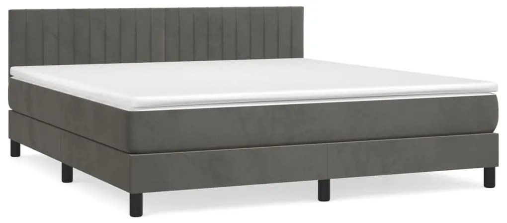 Κρεβάτι Boxspring με Στρώμα Σκούρο Γκρι 160x200 εκ. Βελούδινο - Γκρι