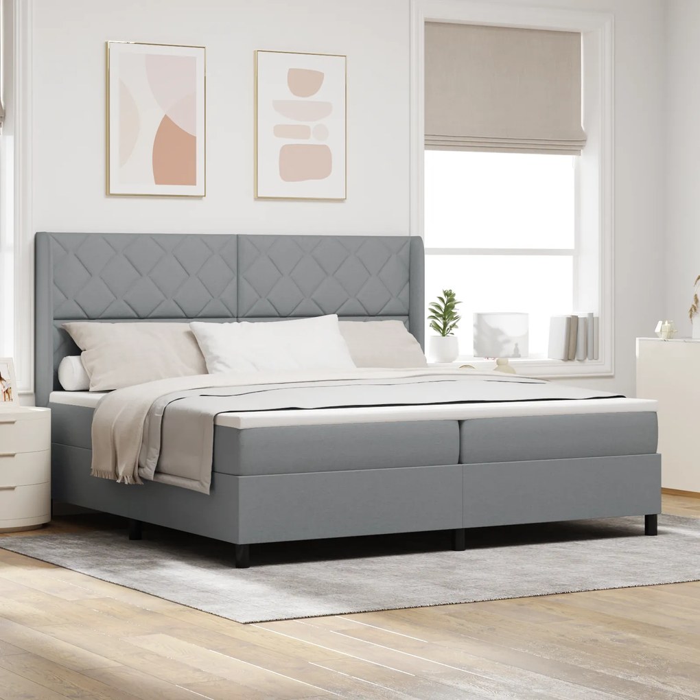 vidaXL κρεβάτι Box Spring με στρώμα Ανοιχτό γκρι 200x200 εκ. Υφασμάτινο