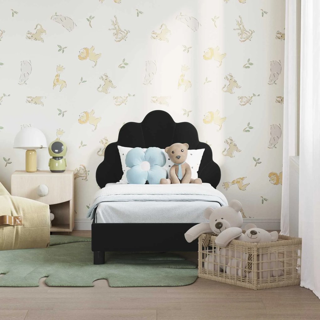 vidaXL Κρεβατική βάση για παιδιά με προσκέφαλο Μαύρο 70 x 140 cm