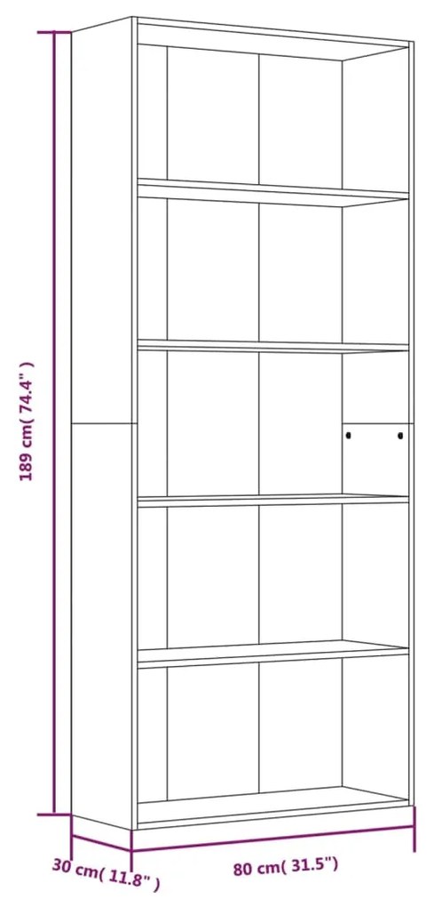 vidaXL Βιβλιοθήκη με 5 Ράφια Καπνιστή Δρυς 80x30x189 εκ. Επεξεργ. Ξύλο