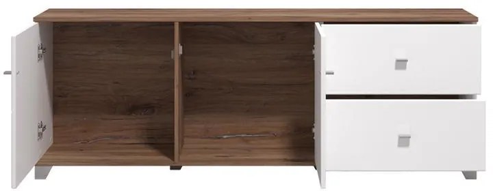Έπιπλο TV Burgundy 160 3K2F Λευκό - Flagstaff Oak - Λευκό Γυαλιστερό 162x40x51 εκ. 162x40x51 εκ.