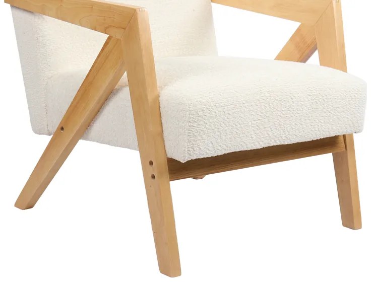 Πολυθρόνα Garifa pakoworld λευκό ύφασμα με πόδι σε φυσική απόχρωση 79x75x75εκ