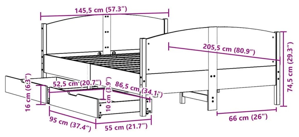 Σκελετός Κρεβατιού Χωρίς Στρώμα Καφέ 140x200 Μασίφ Ξύλο Πεύκου - Καφέ