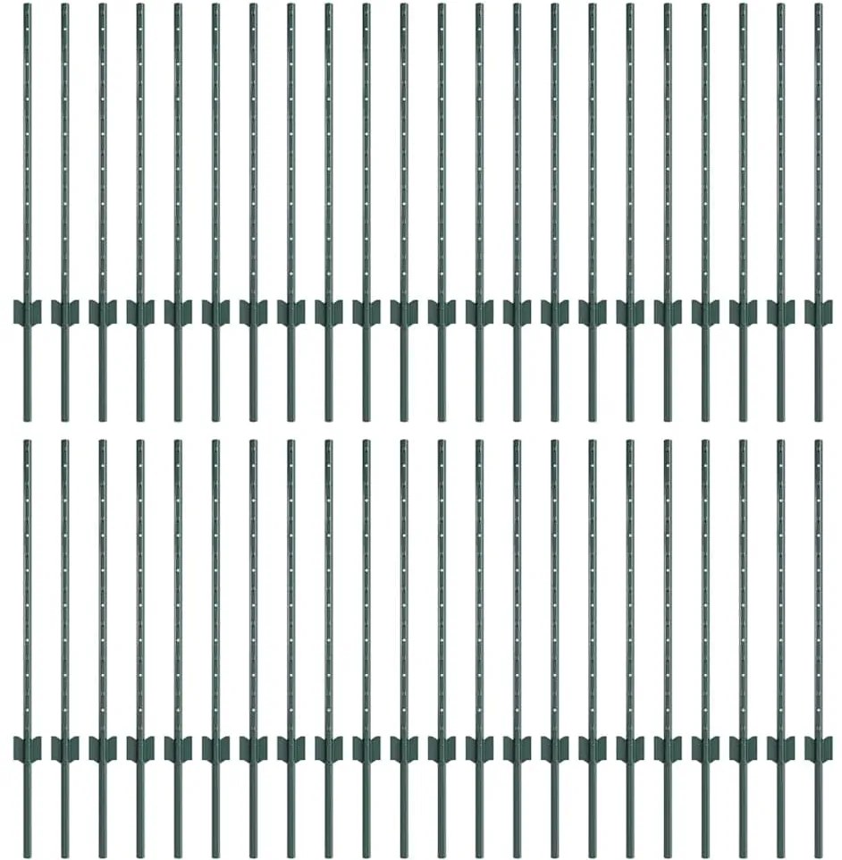 vidaXL Ασημένιοι Πόλοι Φράχτη 44 pcs Πράσινο Ατσάλι