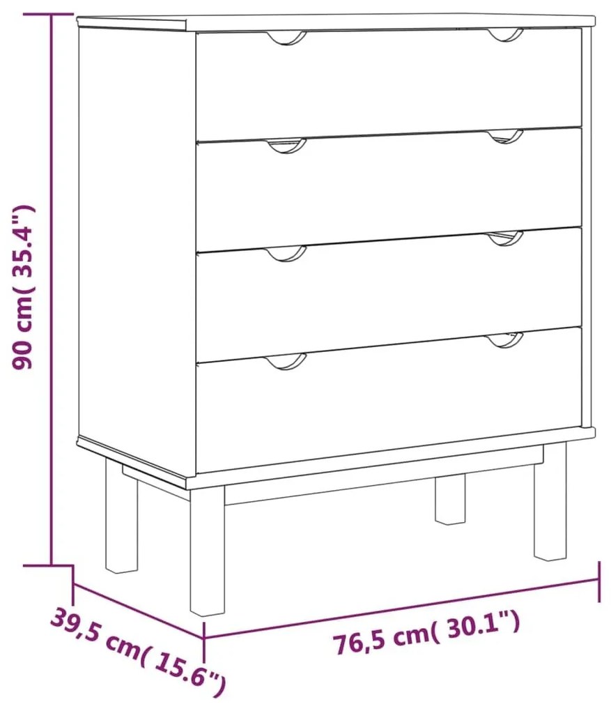 Συρταριέρα OTTA Καφέ &amp; Λευκό 76,5x39,5x90 εκ Μασίφ Ξύλο Πεύκου - Λευκό