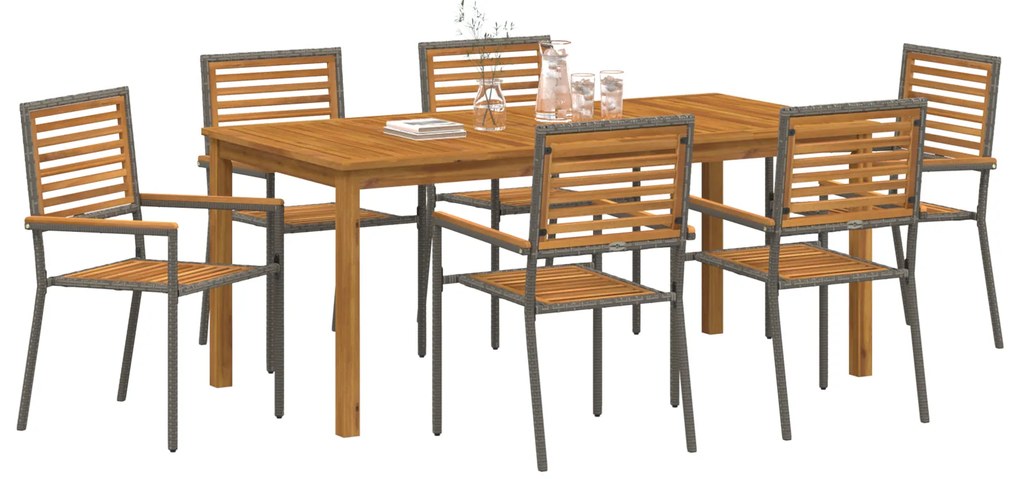 vidaXL Σετ Γεύματος Κήπου 7 pcs Γκρι 180 x 90 x 75 cm Ξύλο & Μέταλλο