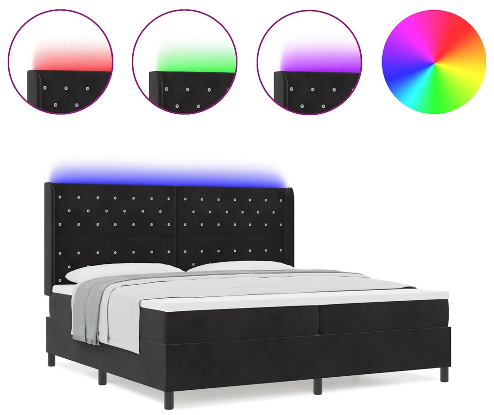 vidaXL Κρεβάτι Box Spring με Στρώμα & LED Μαύρο 200x200 εκ Βελούδο