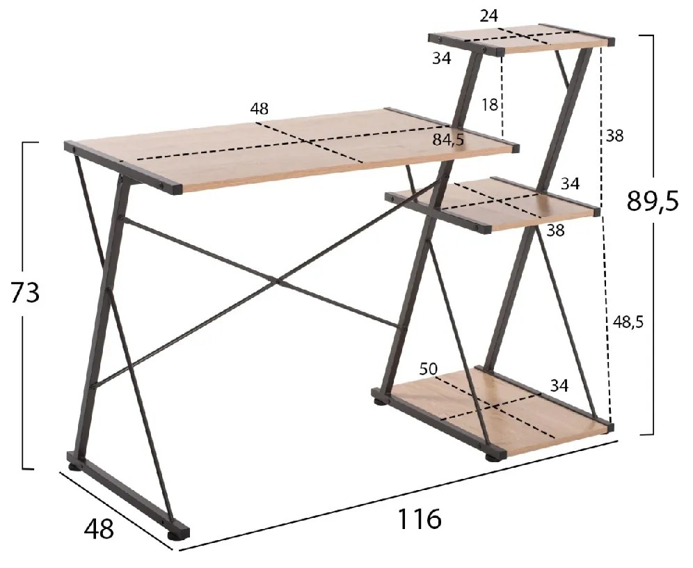 ΓΡΑΦΕΙΟ NOREX HM9317 ΜΕΤΑΛΛΙΚΟ ΜΑΥΡΟ ΜΕ MDF ΕΠΙΦΑΝΕΙΑ ΣΕ ΟΑΚ 116X48X89,5Υεκ.