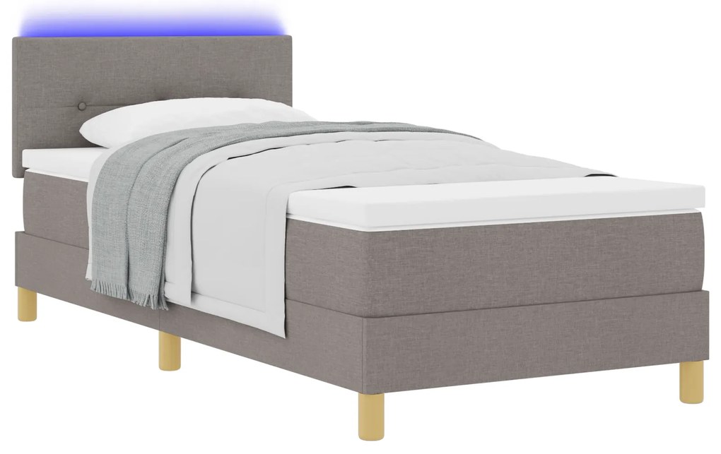 vidaXL Box Spring Bed με Στρώμα & LED Ταπί 90x200 εκ. Ύφασμα