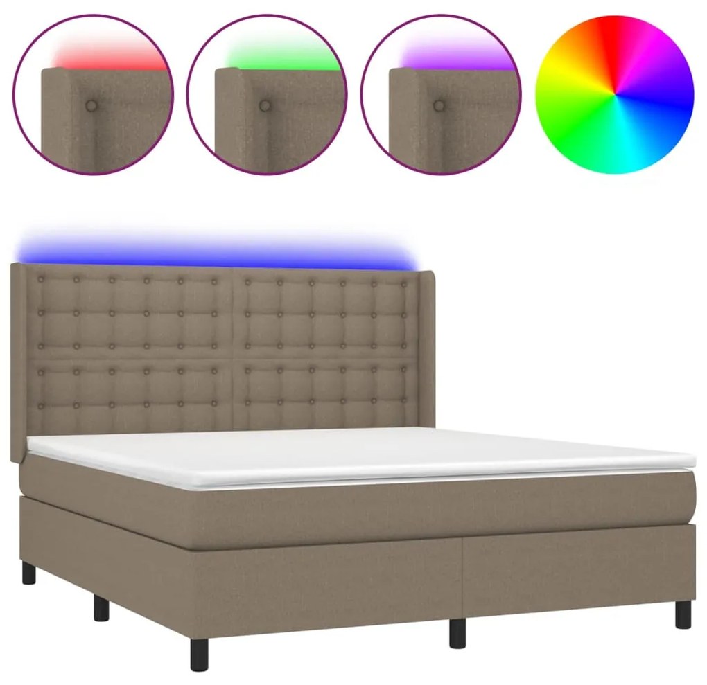 Κρεβάτι Boxspring με Στρώμα &amp; LED Taupe 180x200 εκ. Υφασμάτινο - Μπεζ-Γκρι