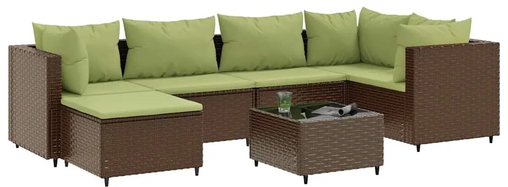 vidaXL Σαλόνι Κήπου Σετ 7 Τεμαχίων Καφέ Συνθετικό Ρατάν με Μαξιλάρια