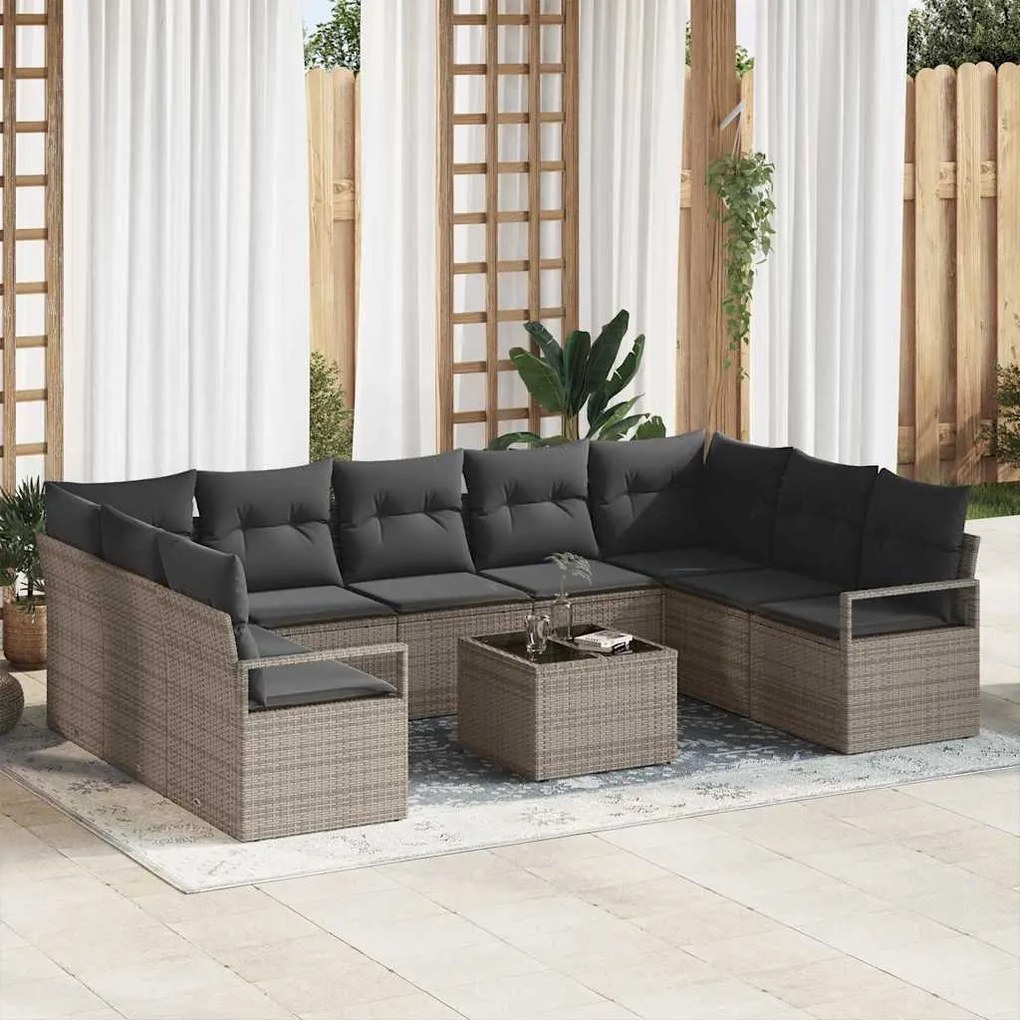 vidaXL Σετ Καναπέ Κήπου 10 pcs Γκρι Πολυ ράταν