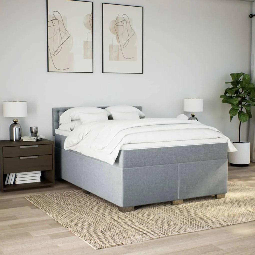 vidaXL Κρεβάτι Boxspring με Στρώμα Ανοιχτό Γκρι 140x190 εκ. Υφασμάτινο