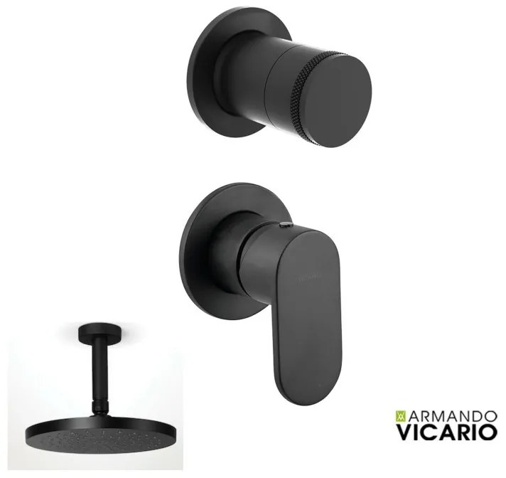 Armando Vicario Slim Black Matt Μίκτης Εντοιχισμού 1 Εξ.+εκτροπέας περ/κος 2 εξ.+ Ανακλινόμενη Κεφαλή Round Ø30εκ+Μπράτσο Οροφής