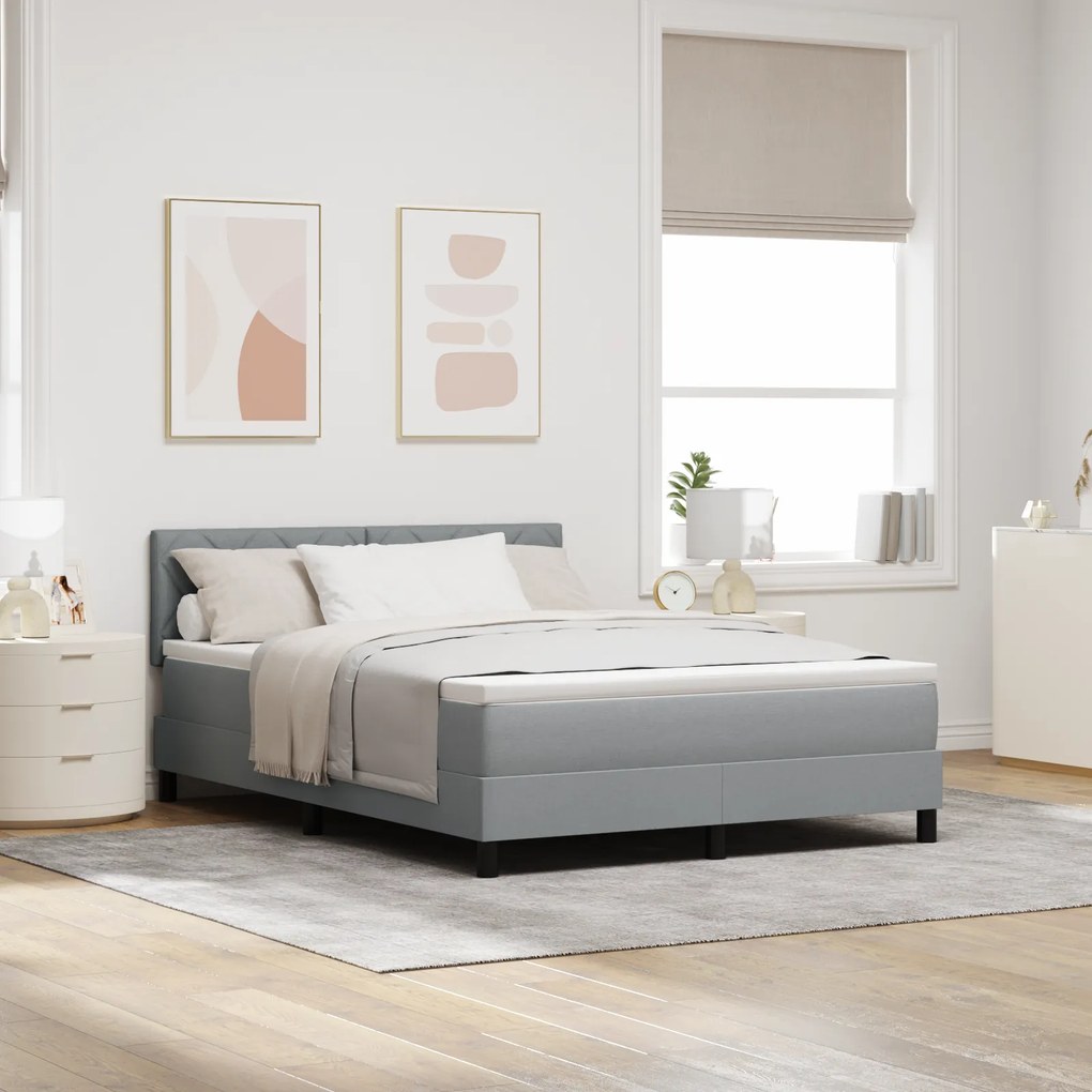 vidaXL Κρεβάτι Box Spring με Στρώμα & LED Λάιτ Γκρι 160x200 εκ Ύφασμα