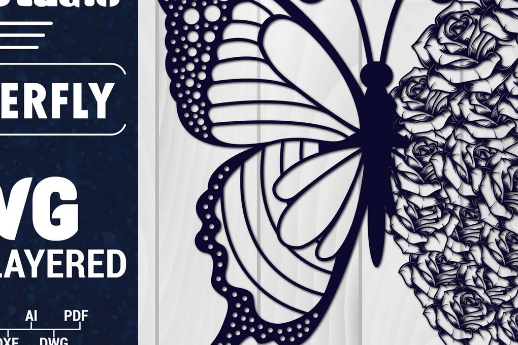 Σετ των 2 Intra απο ξύλο plywood 3mm-4mm πάχος Χαρτί 3D Butterfly Multilayered Δίασταση 1500x1500 cm INTRAFABR-88861591