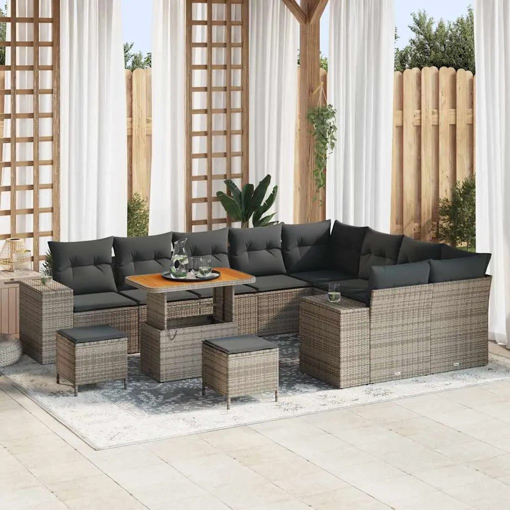 vidaXL Σετ Καναπέ Κήπου Ρυθμιζόμενο ύψος 12 pcs Γκρι συνθετικό ρατάν