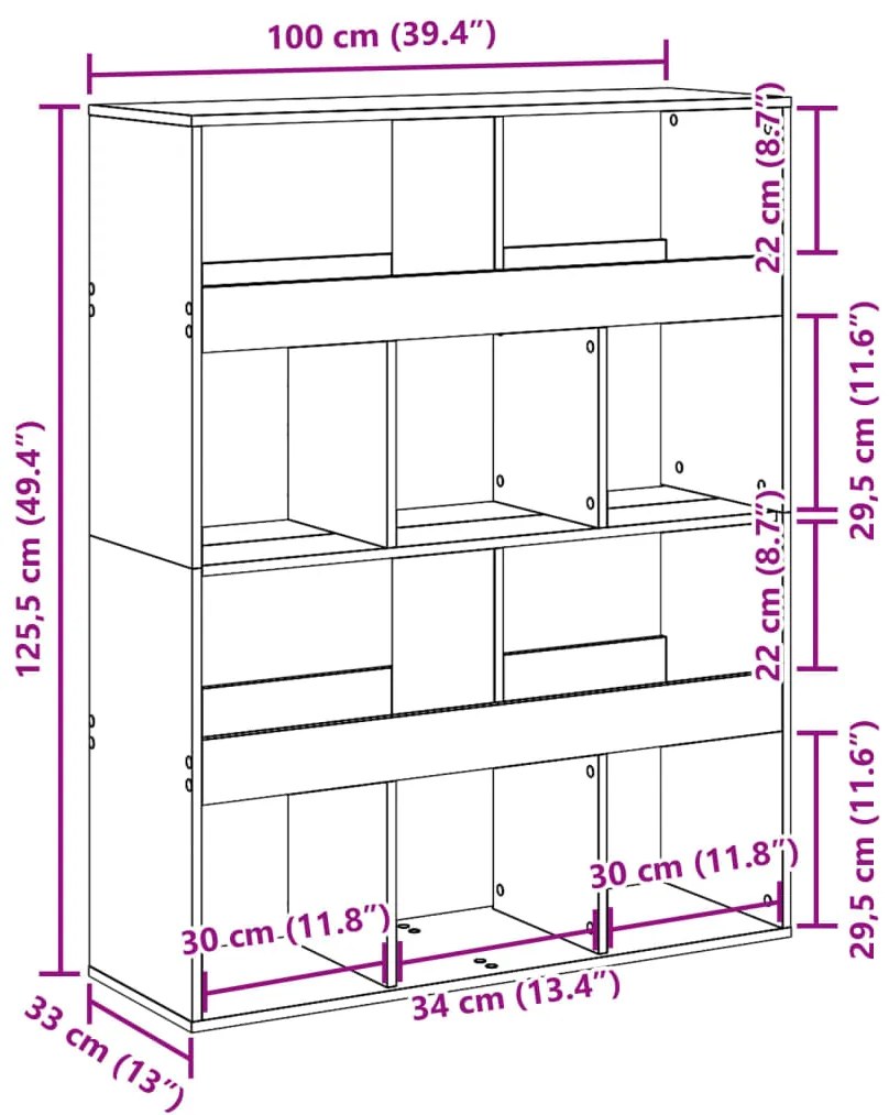 ΒΙΒΛΙΟΘΗΚΗ ΓΚΡΙ ΣΚΥΡΟΔΕΜΑΤΟΣ 100X33X125,5 ΕΚ. ΕΠΕΞΕΡΓ. ΞΥΛΟ 3309360