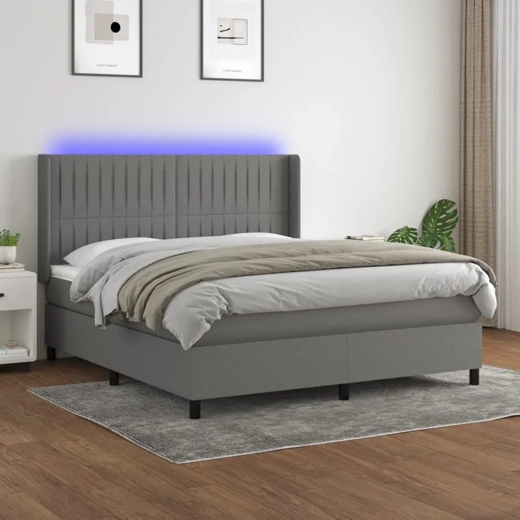 ΚΡΕΒΑΤΙ BOXSPRING ΜΕ ΣΤΡΩΜΑ &amp; LED ΣΚ.ΓΚΡΙ 160X200 ΕΚ ΥΦΑΣΜΑΤΙΝΟ 3138486