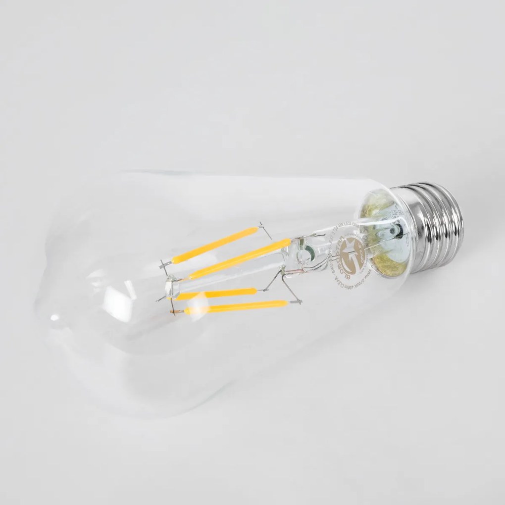 GloboStar 99015 Λάμπα LED Long Filament E27 ST64 Αχλάδι 4W 400lm 360° AC 220-240V IP20 Φ6.4 x Υ14cm Θερμό Λευκό 2700K με Διάφανο Γυαλί Dimmable - 3 Χρόνια Εγγύηση - 99015