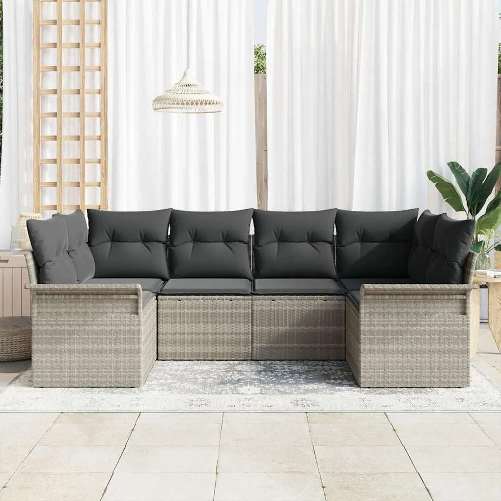 vidaXL Σετ Καναπέ Κήπου με μαξιλάρι 6 pcs Ανοιχτό γκρι Πολυ ράταν