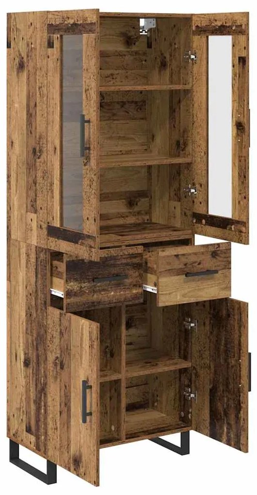 vidaXL Highboard με συρτάρι 2 pcs Παλιό Ξύλο Σύνθετο Ξύλο και Γυαλί