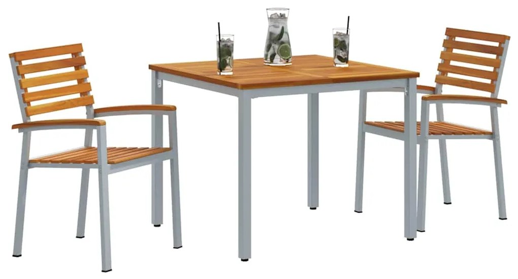 vidaXL Σέτ φαγητού για κήπο 3 pcs Γκρι και καφέ 90 x 90 x 75 cm
