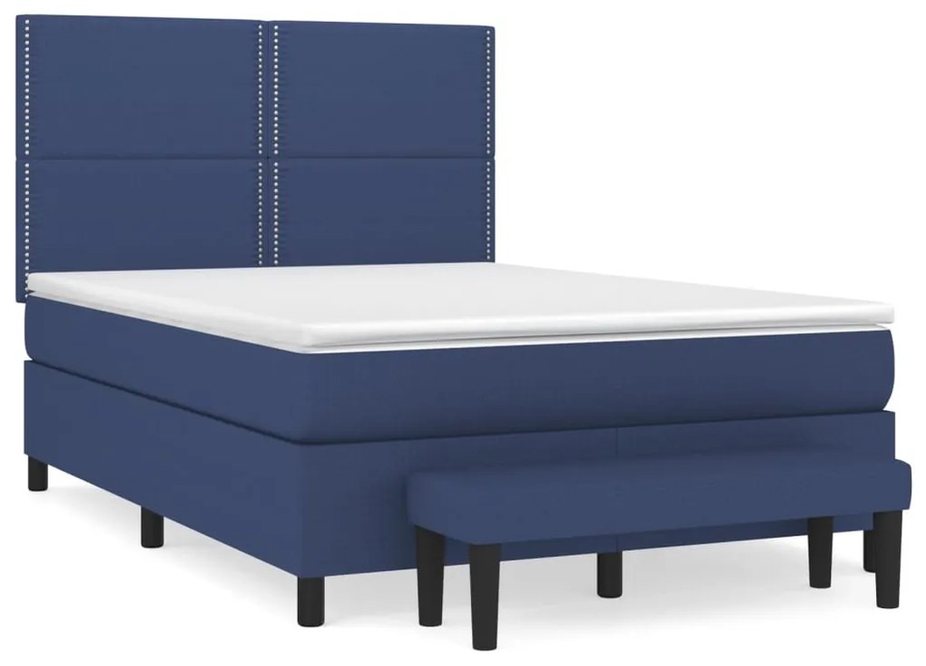 Κρεβάτι Boxspring με Στρώμα Μπλε 140x200 εκ. Υφασμάτινο - Μπλε