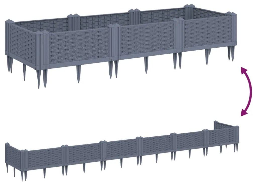 vidaXL Ζαρντινιέρα με Πασσάλους Μπλε Γκρι 125x40x28,5 εκ. Πολυπροπυλένιο