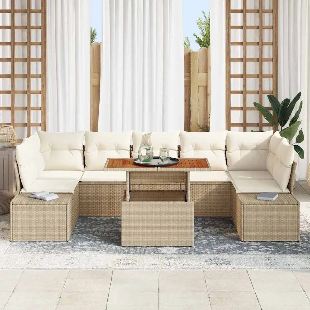 vidaXL Σέτ φαγητού για κήπο 8 pcs Μπεζ, Κρέμα 100 x 55 x 73 εκ
