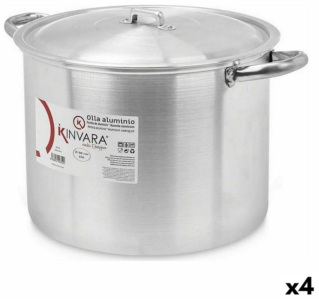 Κατσαρόλα με Καπάκι Kinvara Ασημί Αλουμίνιο 40 x 27 x 32 cm 42 x 27 x 32,5 cm Ø 30 cm (4 Μονάδες)