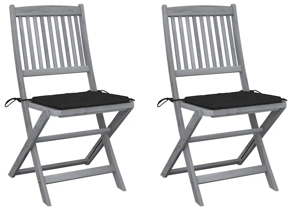 vidaXL Καρέκλες Εξ. Χώρου Πτυσ. 2 τεμ Μασίφ Ξύλο Ακακίας & Μαξιλάρια