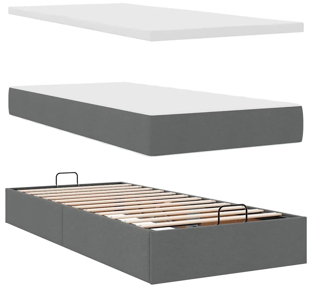 Οθωμανικό κρεβάτι με στρώμα Σκούρο γκρι 80x200cm ύφασμα 3311332