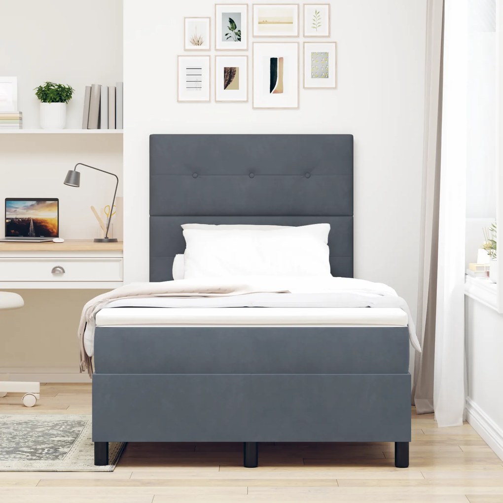 vidaXL Κρεβάτι Box Spring με Στρώμα & LED Σκούρο Γκρι 120x200 εκ Βελούδο