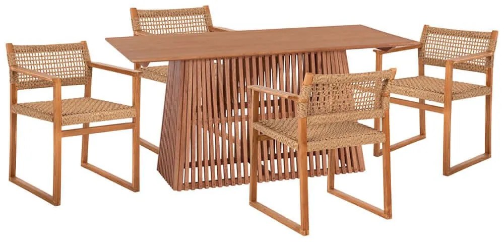 Τραπεζαρία Narley (Σετ 5Τμχ) HM21078.01 160x79,5x76,5cm Natural 4 Θέσεων Wood, Rope