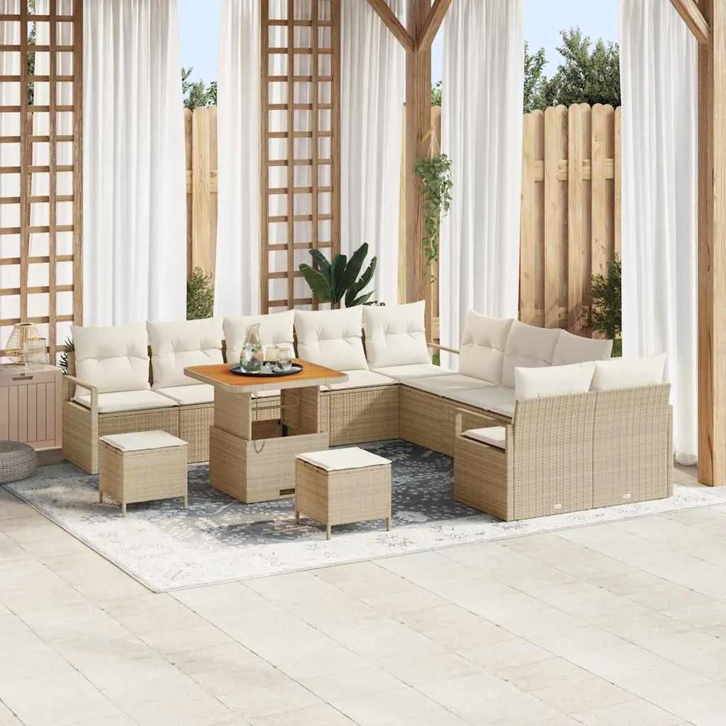 vidaXL Σετ Καναπέ Κήπου με μαξιλάρι 13 pcs Μπεζ Πολυ ράταν