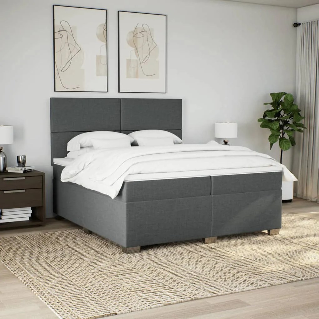 vidaXL Κρεβάτι Boxspring με Στρώμα Σκούρο Γκρι 200x200 εκ. Υφασμάτινο