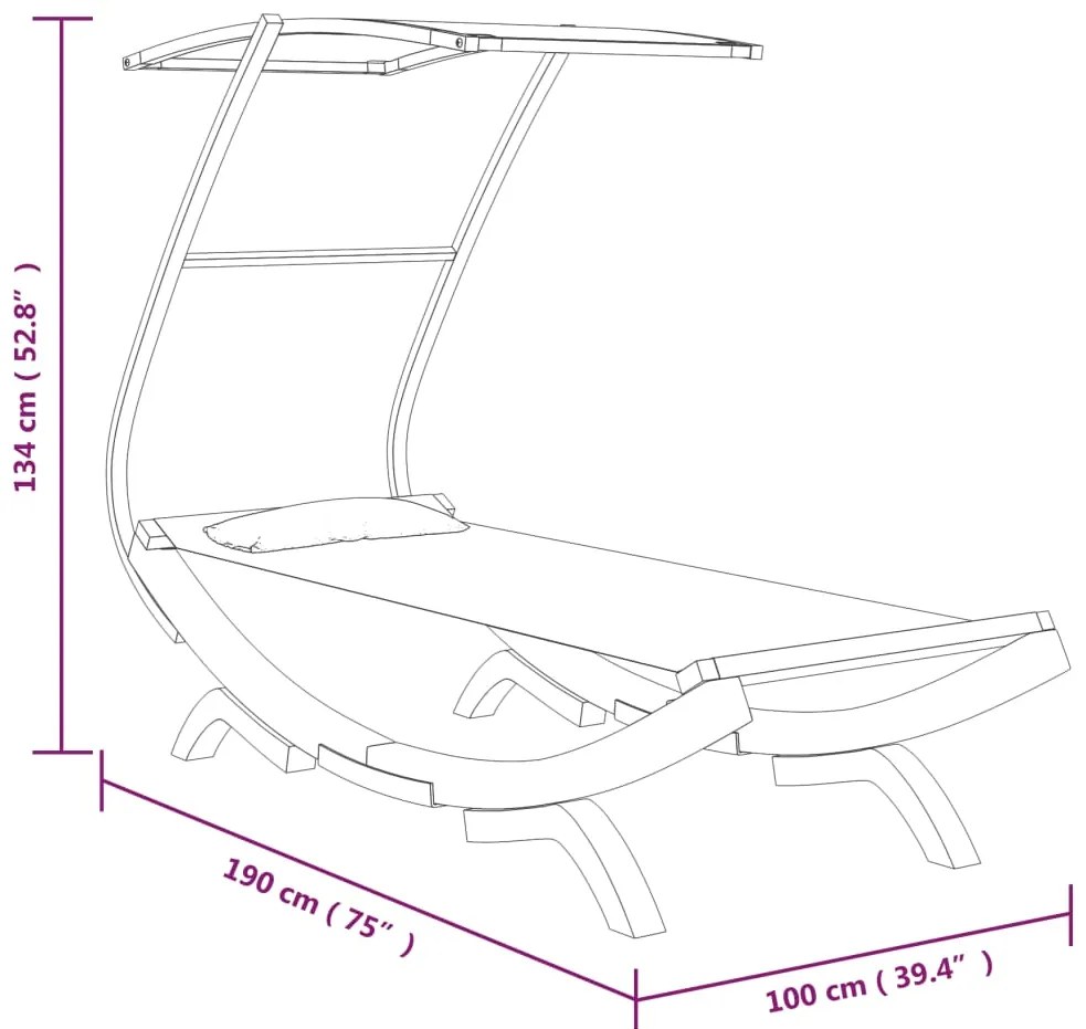 vidaXL Ξαπλώστρα ΕξΧώρου Ανθρ 100x190x134εκ Μασίφ Λυγισμένο Ξύλο Τέντα