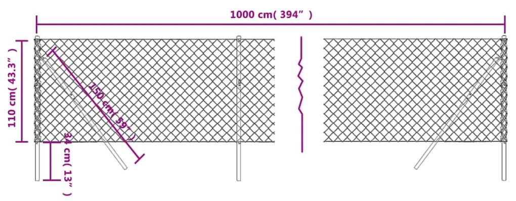 vidaXL Συρματόπλεγμα Περίφραξης Πράσινο 1,1 x 10 μ. με Στύλους