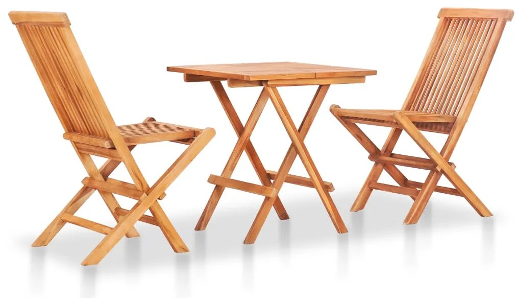 vidaXL Σετ Mπιστρό 3 τεμ. Μασίφ Ξύλο Teak με Ανοιχτ. Πράσινα Μαξιλάρια